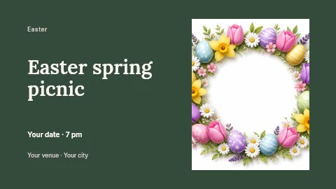 Colorful Easter Wreath with Flowers and Eggs in Easter spring picnic banner template