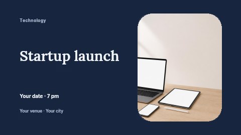 Modern workspace with laptop tablet smartphone in Startup launch banner template