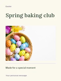 Easter basket with colorful eggs and spring flowers in Spring baking club · Title & photograph