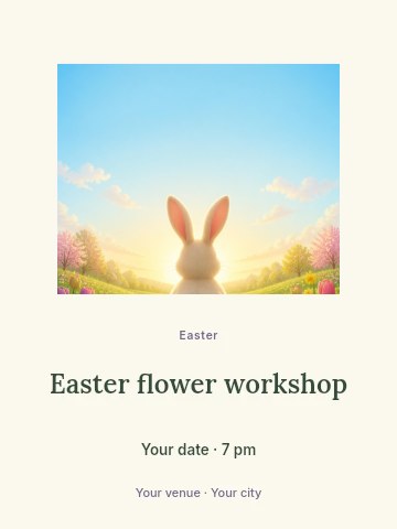 Easter Bunny in Spring Flower Field in Easter flower workshop invitation template