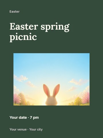 Easter Bunny in Spring Flower Field in Easter spring picnic poster template