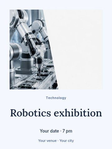 Robotic arms assembling circuit boards in Robotics exhibition invitation template