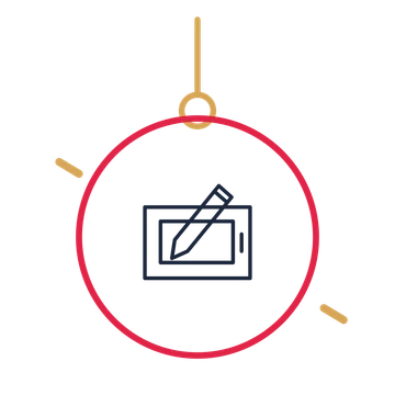 A hanging ornament composition featuring digital drawing tablet for Art & design designs.