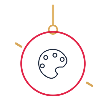 A hanging ornament composition featuring painter palette for Art & design designs.