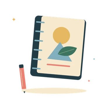 Open sketchbook and coloured pencil.
