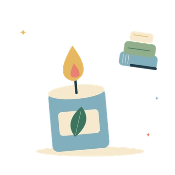 Spa candle and folded towels.