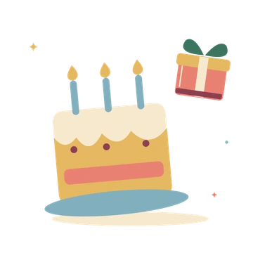 Birthday cake with a wrapped present.