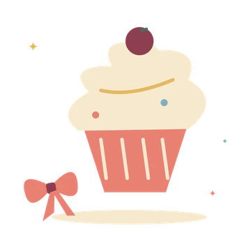 Cherry cupcake and party ribbon.