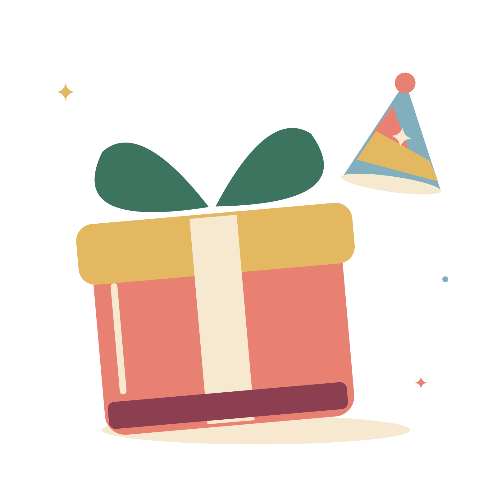 Birthday present and a party hat.