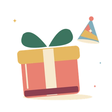 Birthday present and a party hat.