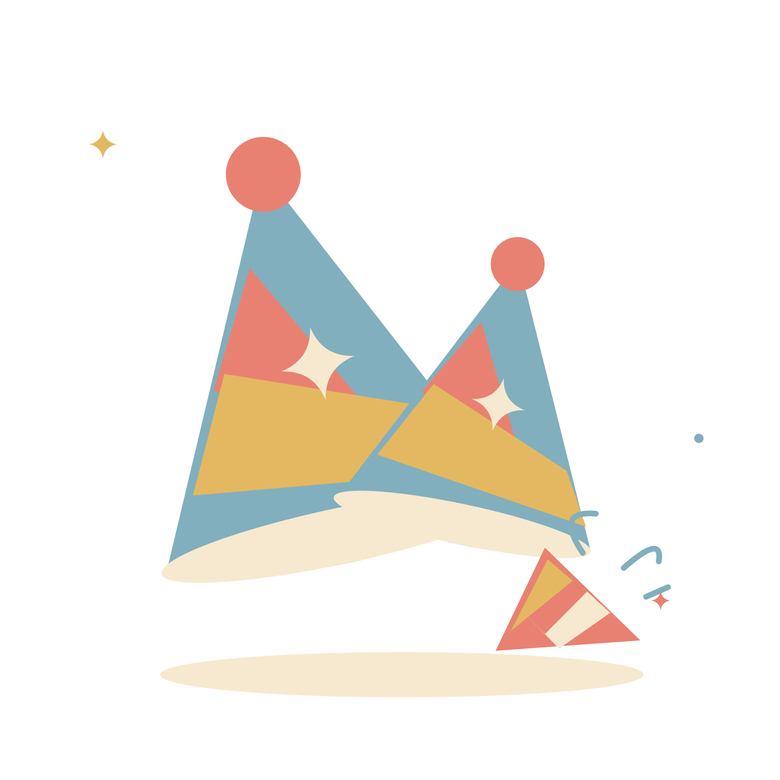 Two festive party hats.