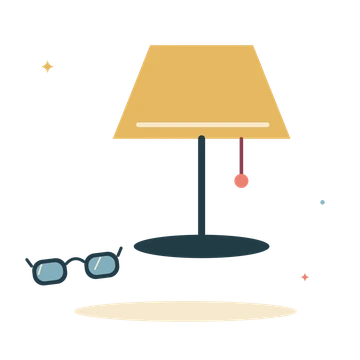 Reading lamp and a pair of glasses.