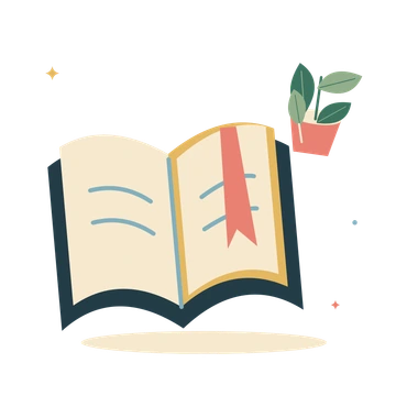 Open storybook and a growing plant.
