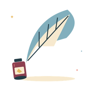 Writing quill and ink bottle.
