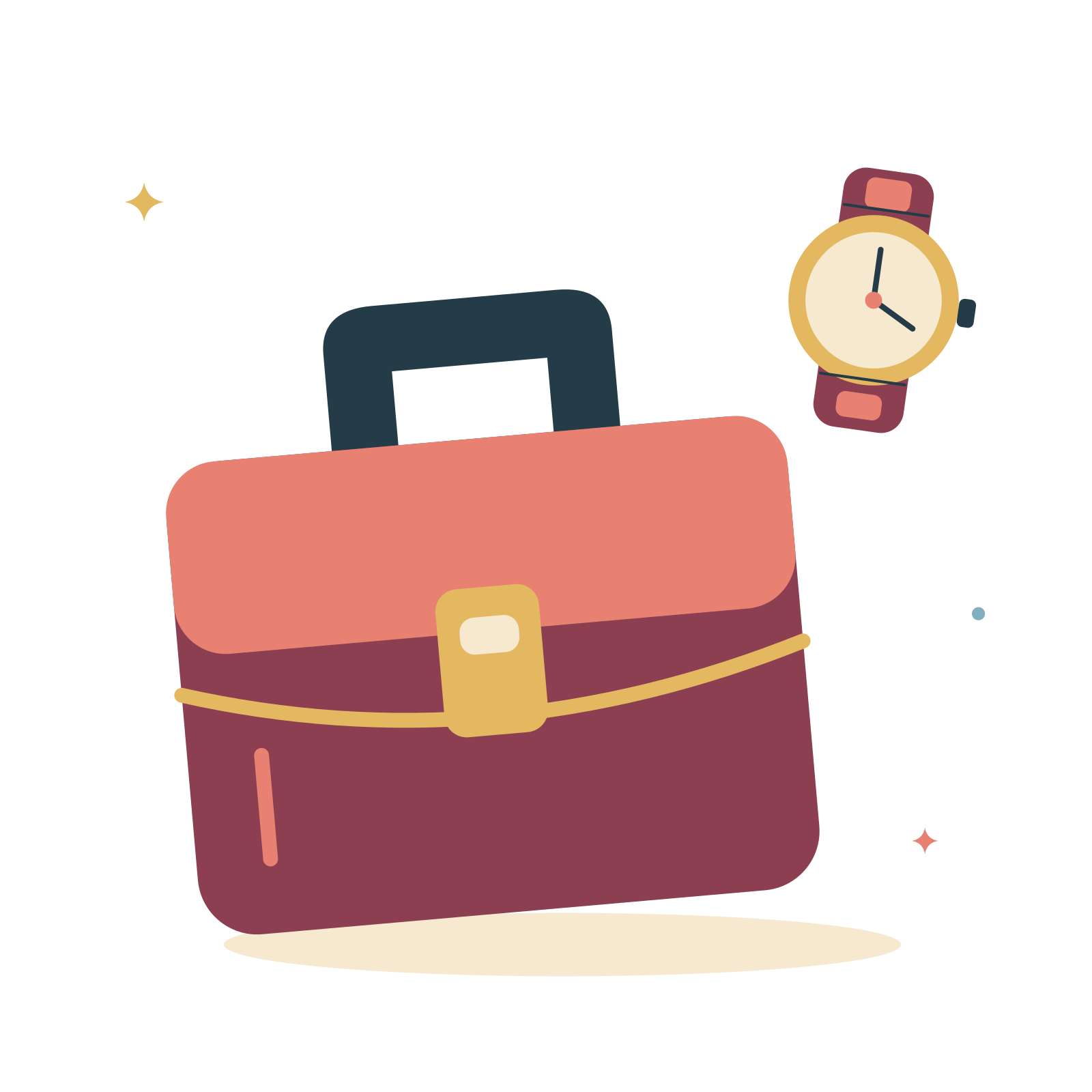 Everyday briefcase and wristwatch.