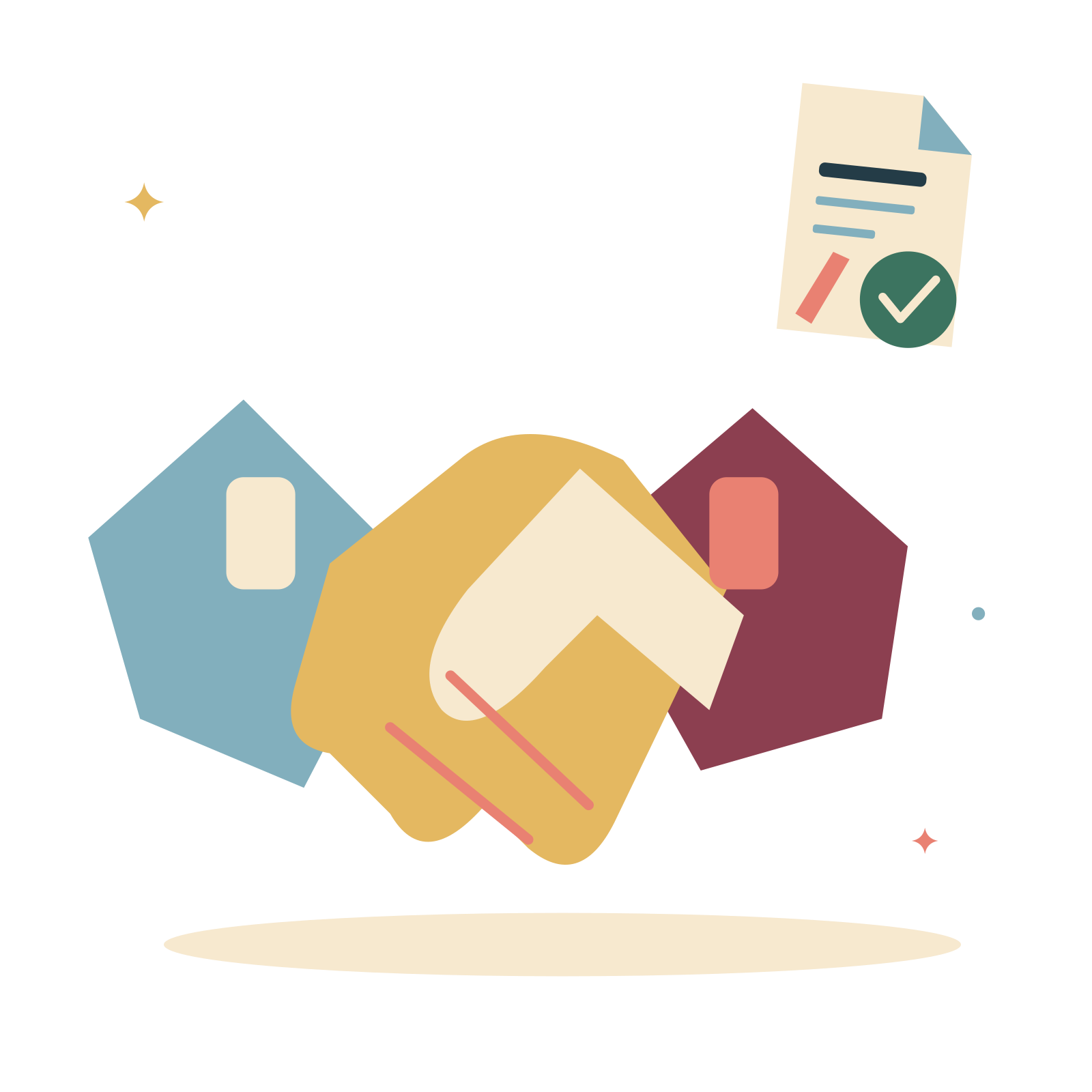 Working together with a handshake.
