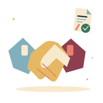 Working together with a handshake.
