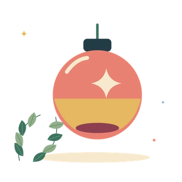 Christmas bauble and leafy branch.