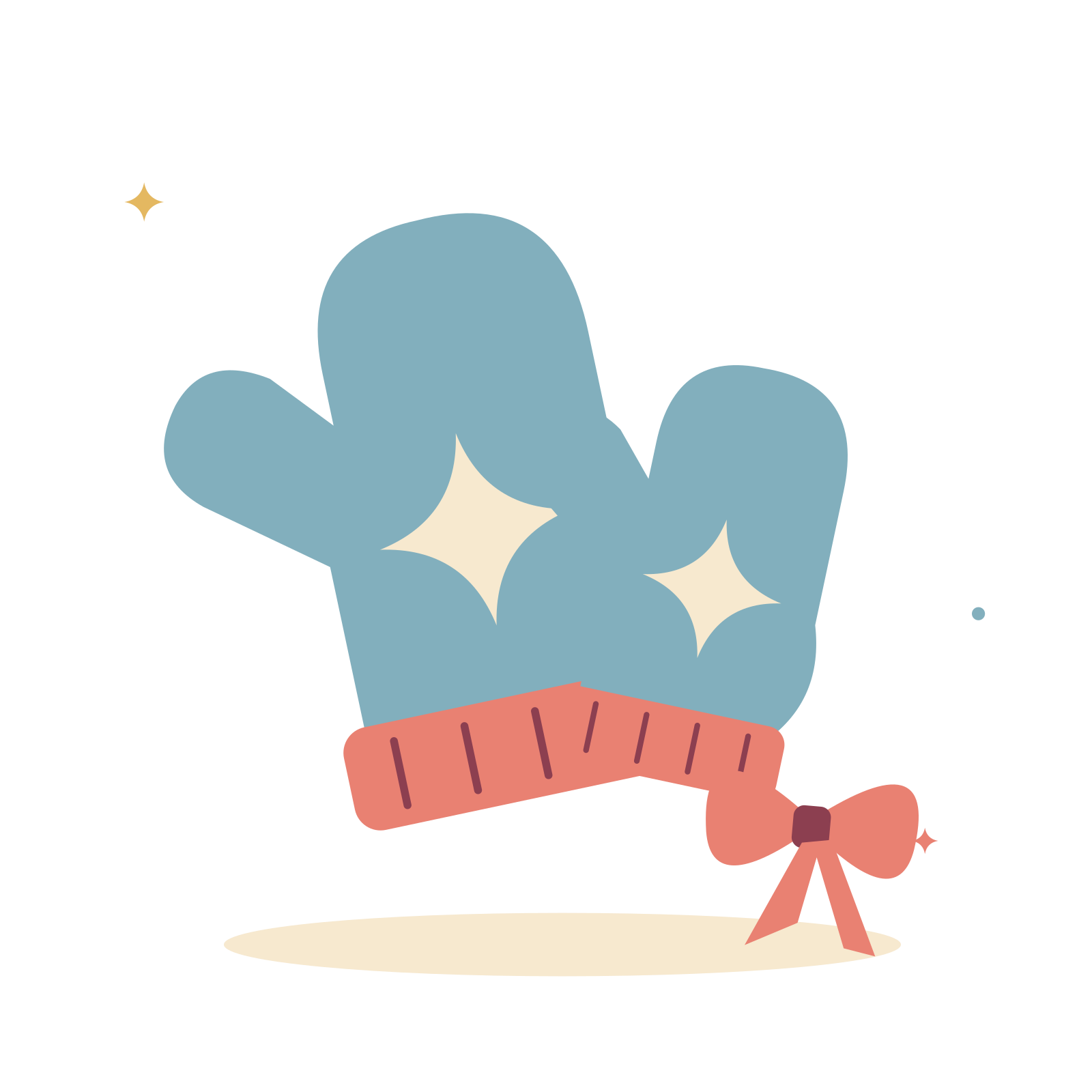 Winter mittens tied with a bow.