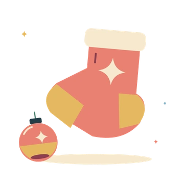 Festive stocking and golden ornament.