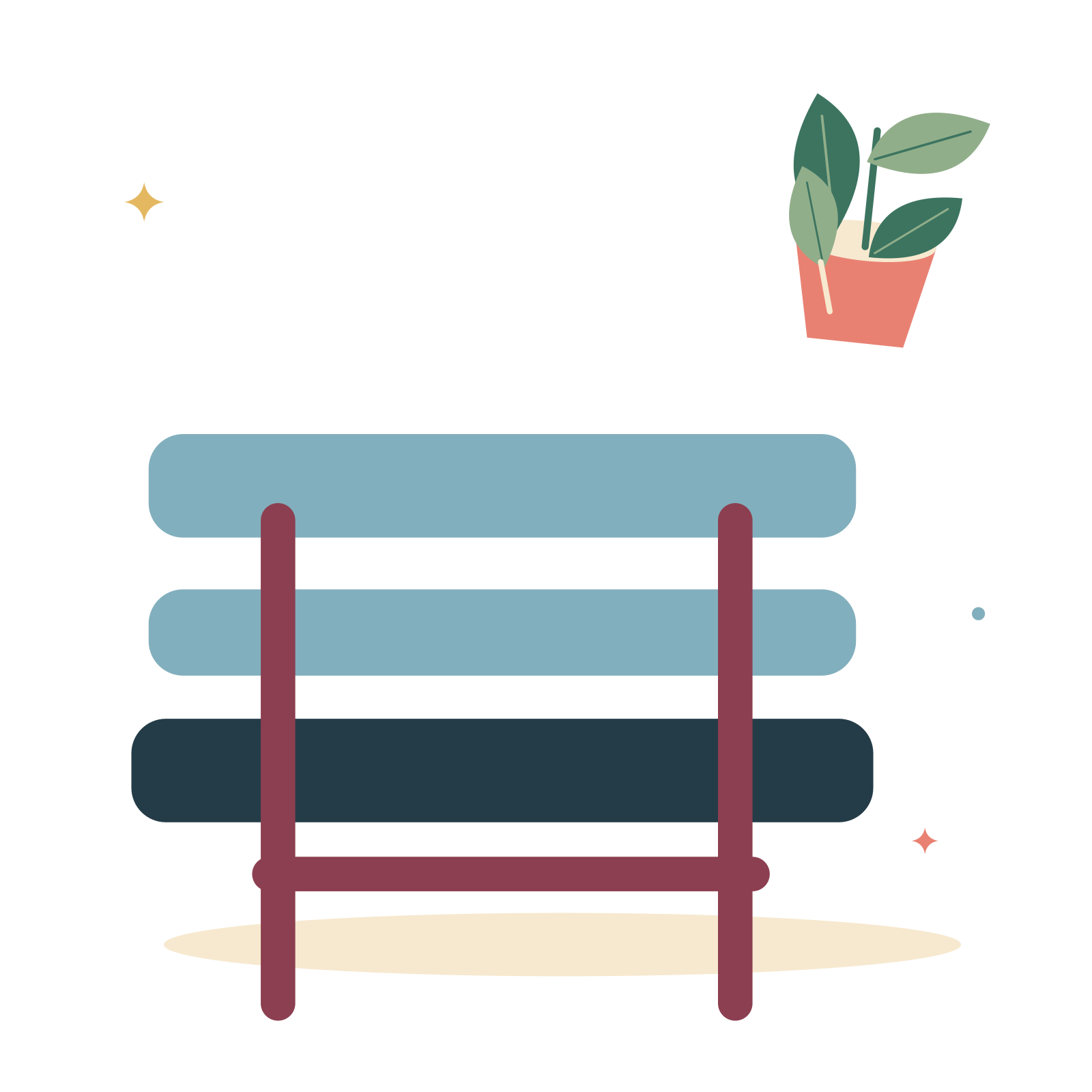 Garden bench and community greenery.