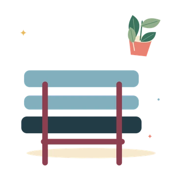 Garden bench and community greenery.