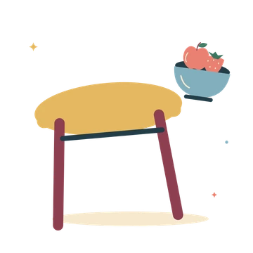 Shared table and a fresh fruit bowl.