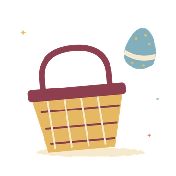 Woven basket and a decorated egg.