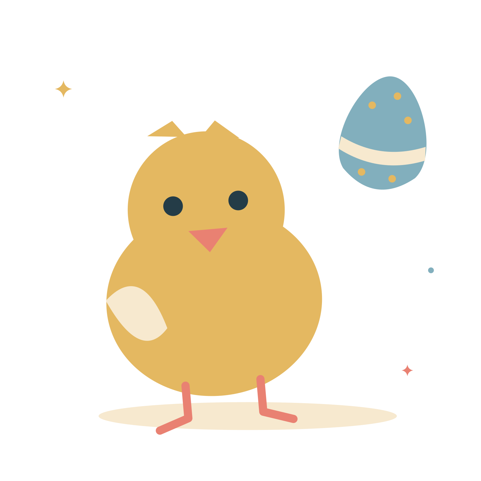 Easter chick beside a pastel egg.