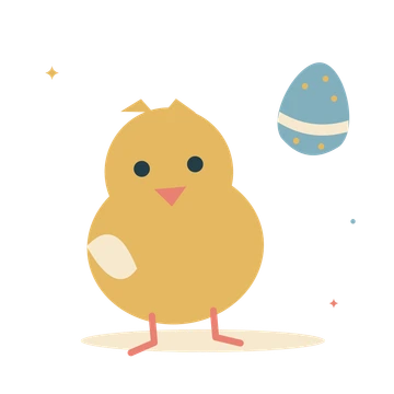 Easter chick beside a pastel egg.