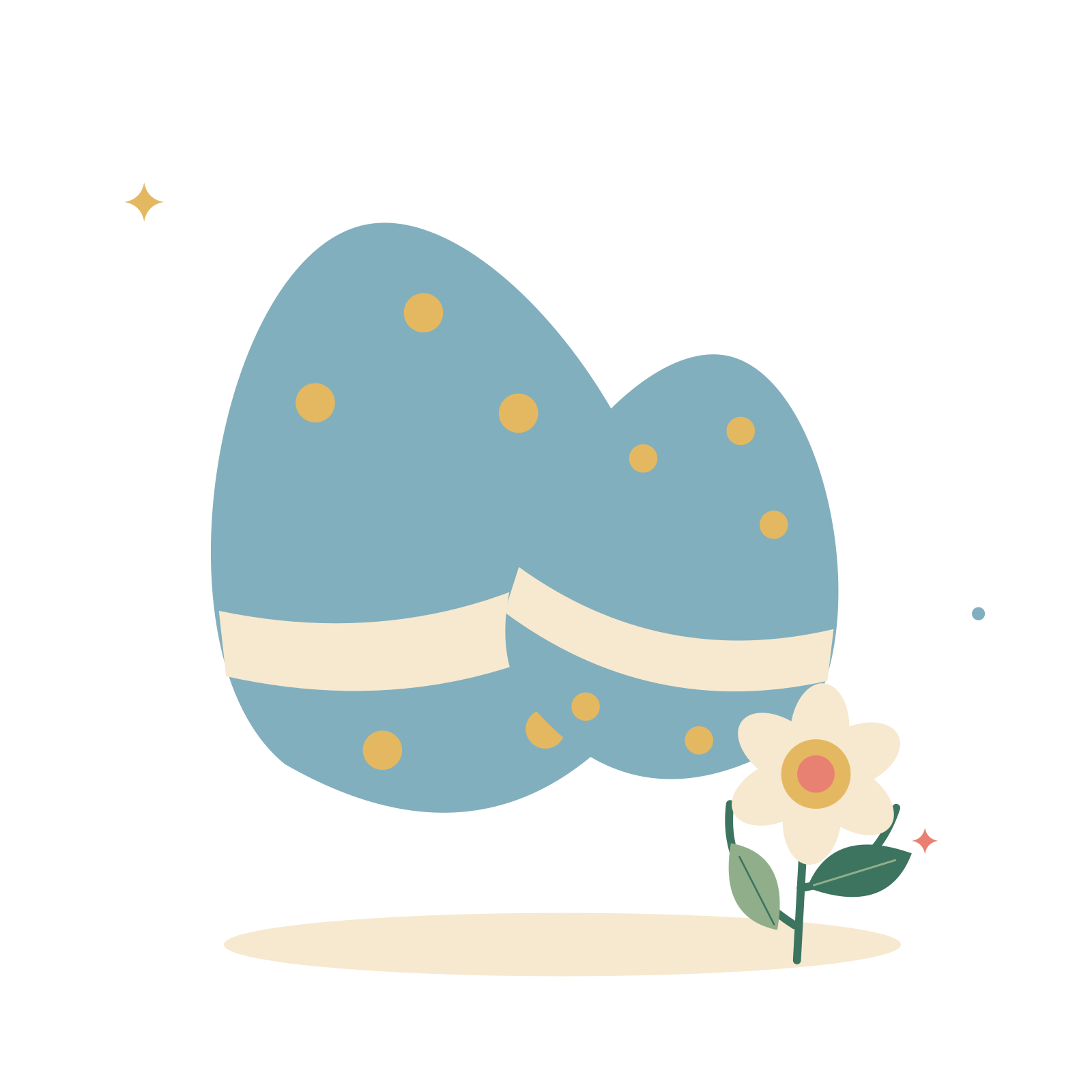 Pastel Easter eggs and spring flowers.