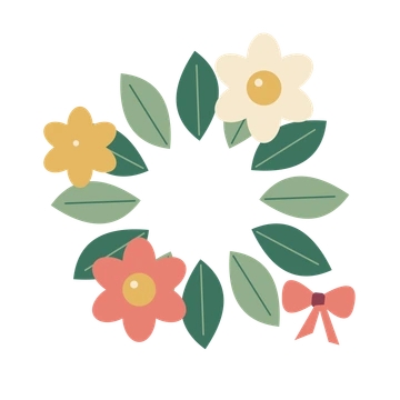 Spring floral wreath and Easter ribbon.