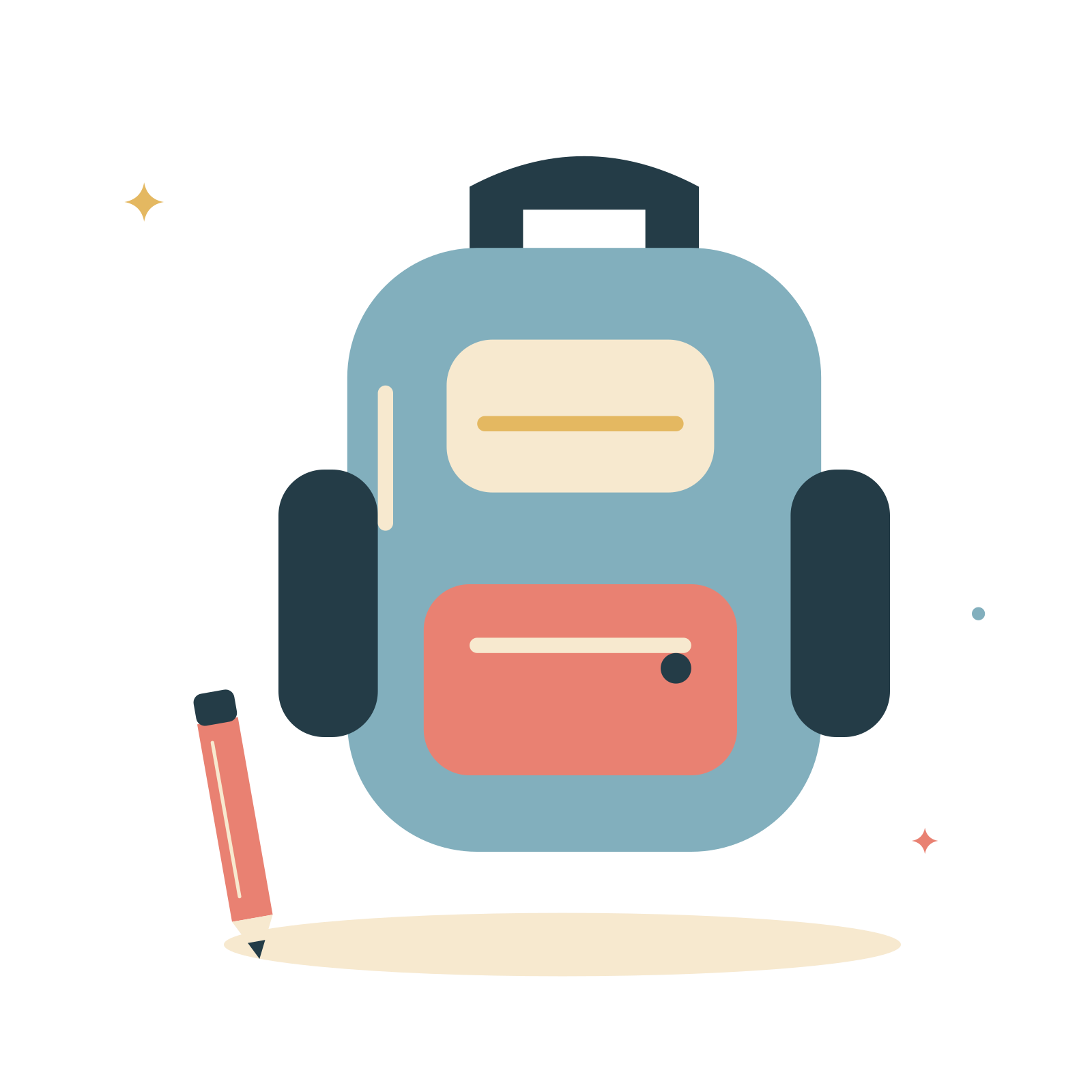 School backpack and a bright pencil.