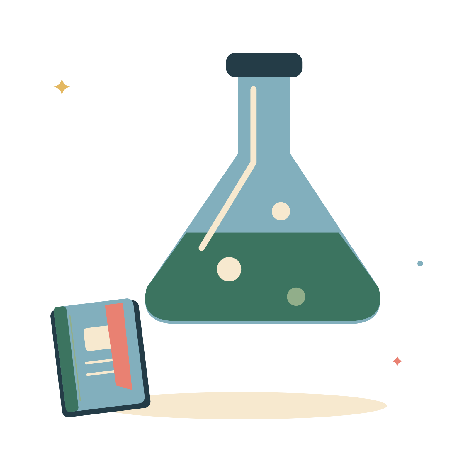 Science flask and study journal.