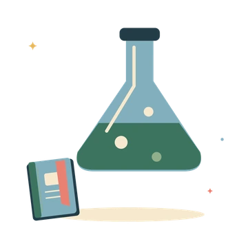 Science flask and study journal.