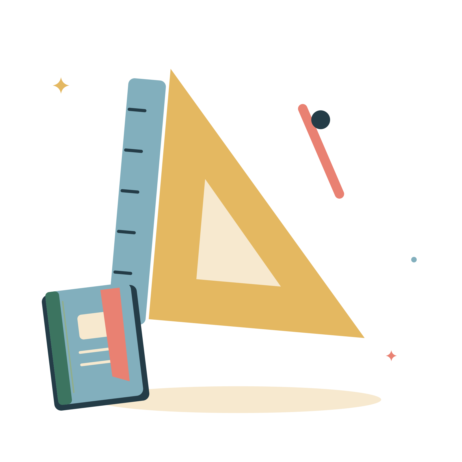 Geometry tools and a notebook.