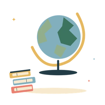A globe beside a stack of books.
