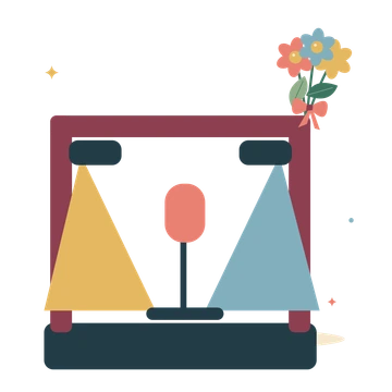 Live music stage with flowers.