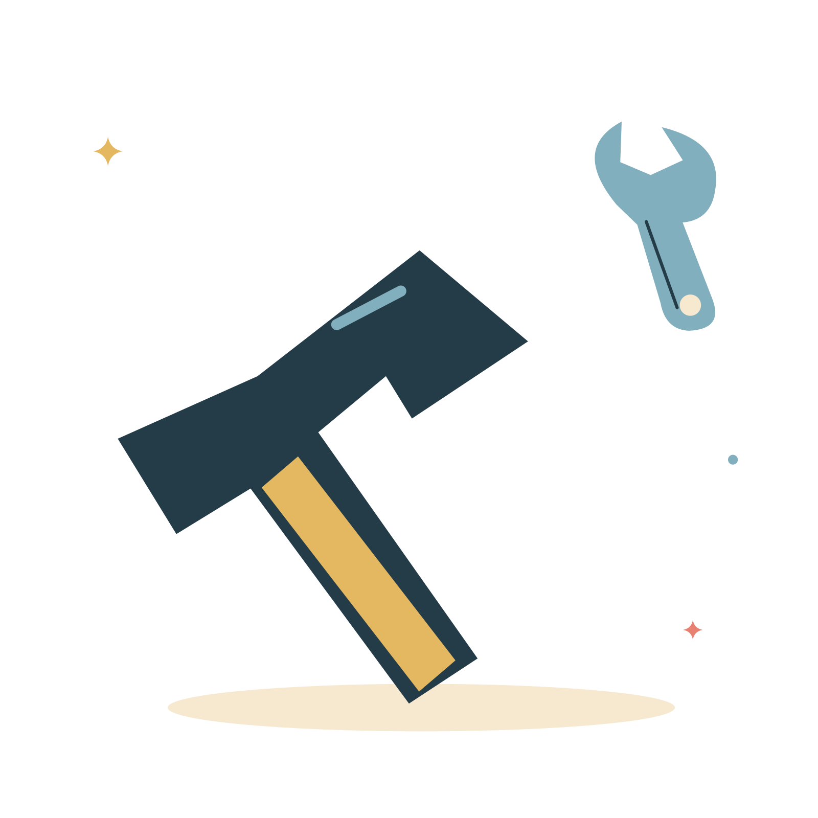 Workshop hammer and wrench.