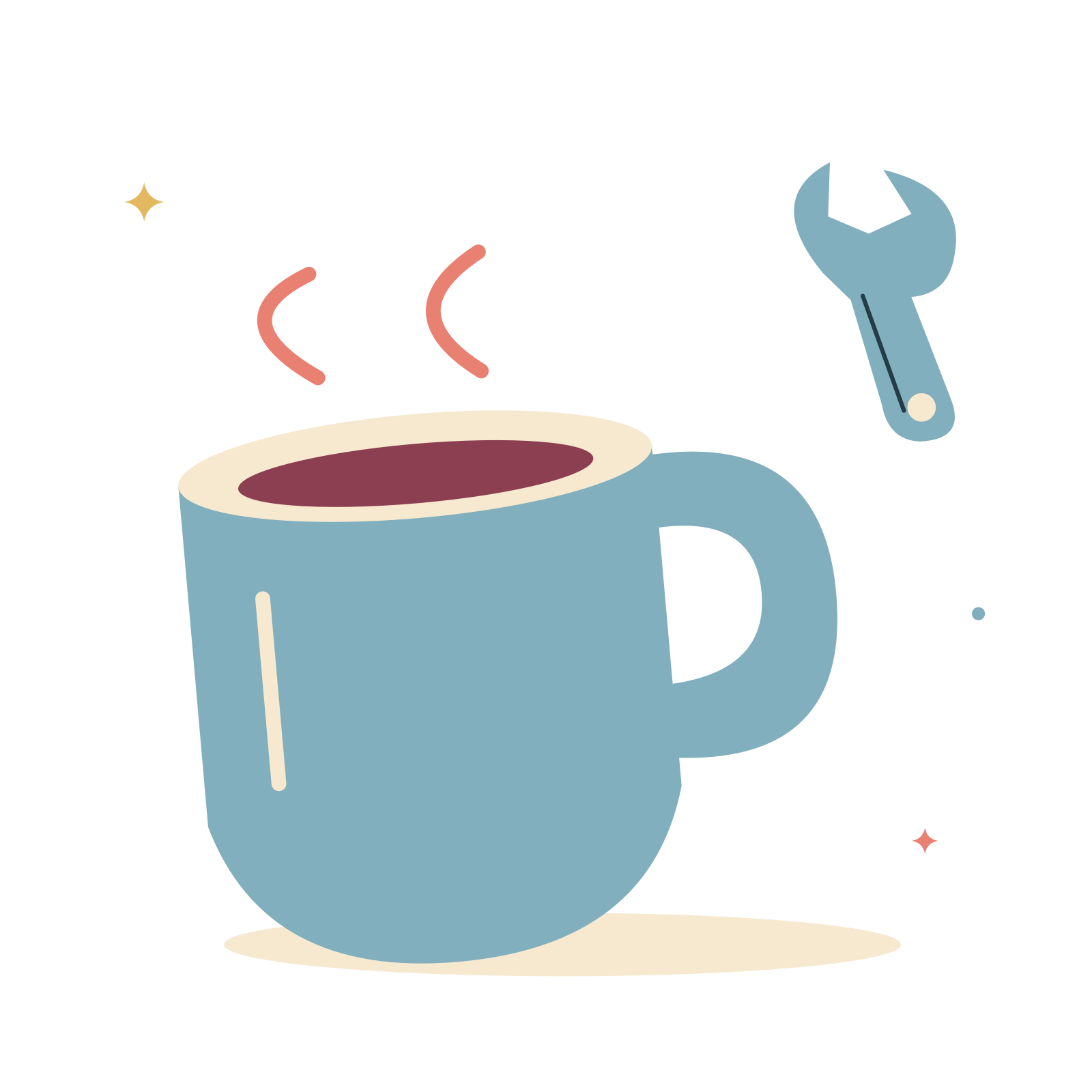 Workshop coffee and little tools.