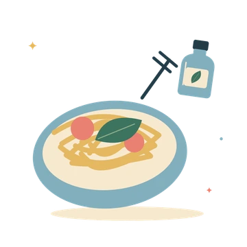 Pasta plate with fresh basil.
