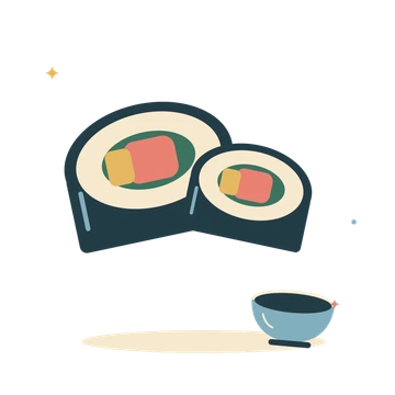 Sushi rolls and a little dipping bowl.