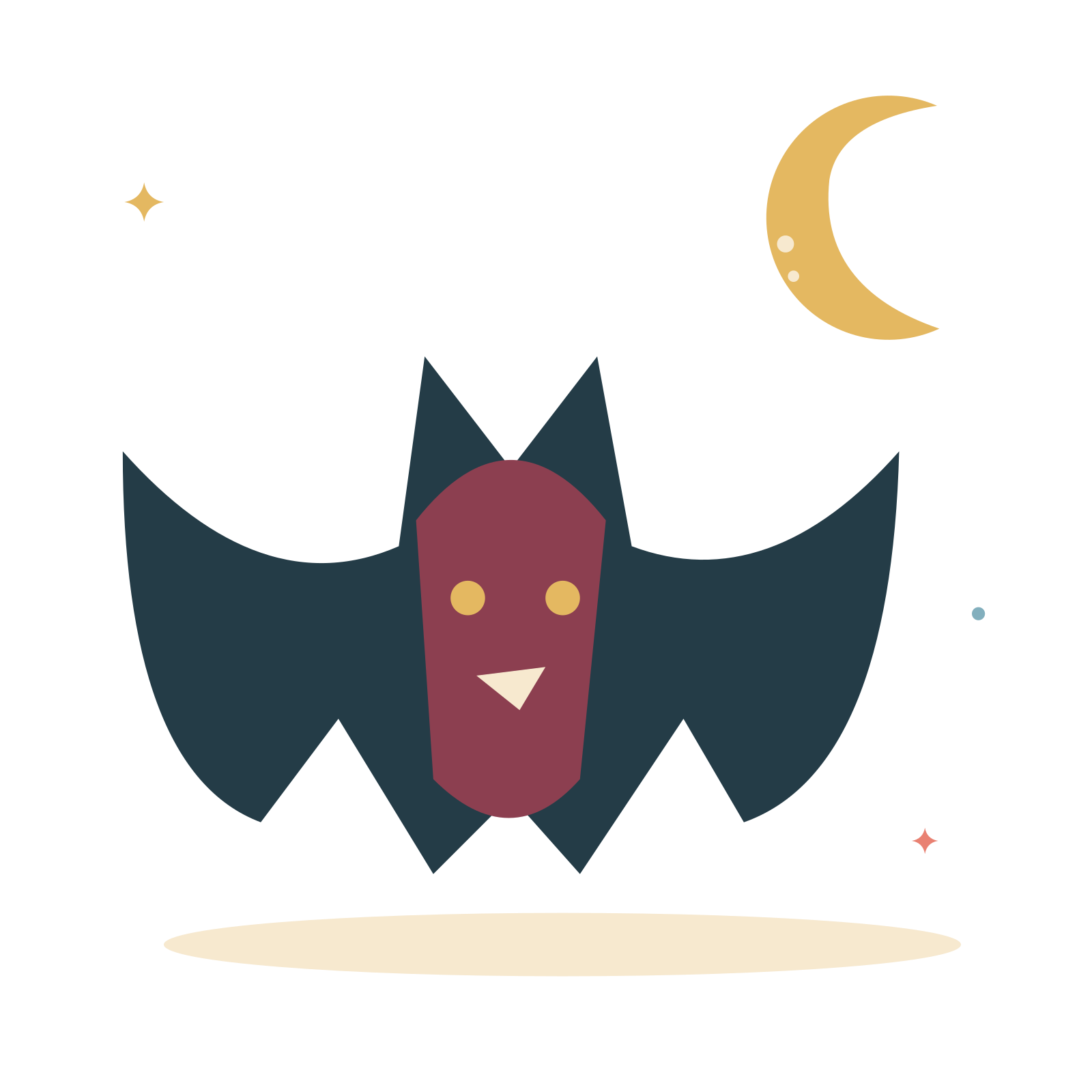 Midnight bat and crescent moon.