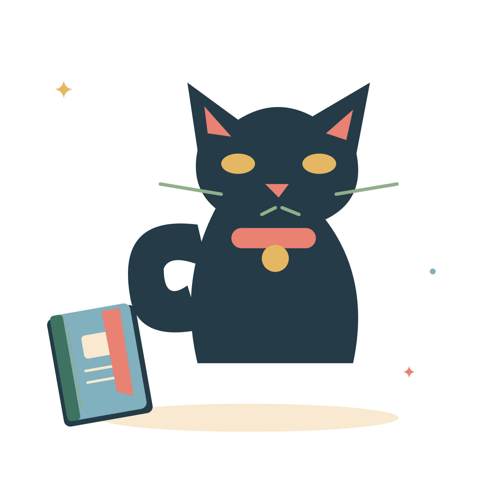 Black cat beside a spell book.