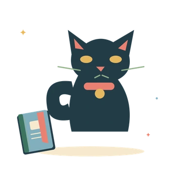 Black cat beside a spell book.