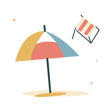 Beach umbrella and striped chair.