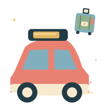 Road trip car and packed luggage.