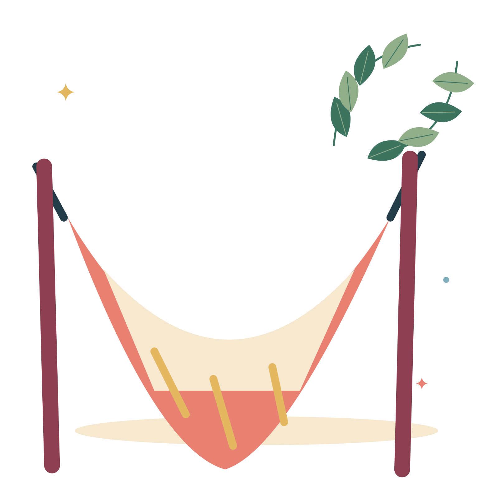 A quiet hammock and tropical leaves.