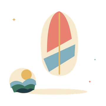 Coastal surfboard and rolling waves.