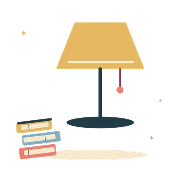 Reading nook with lamp and books.